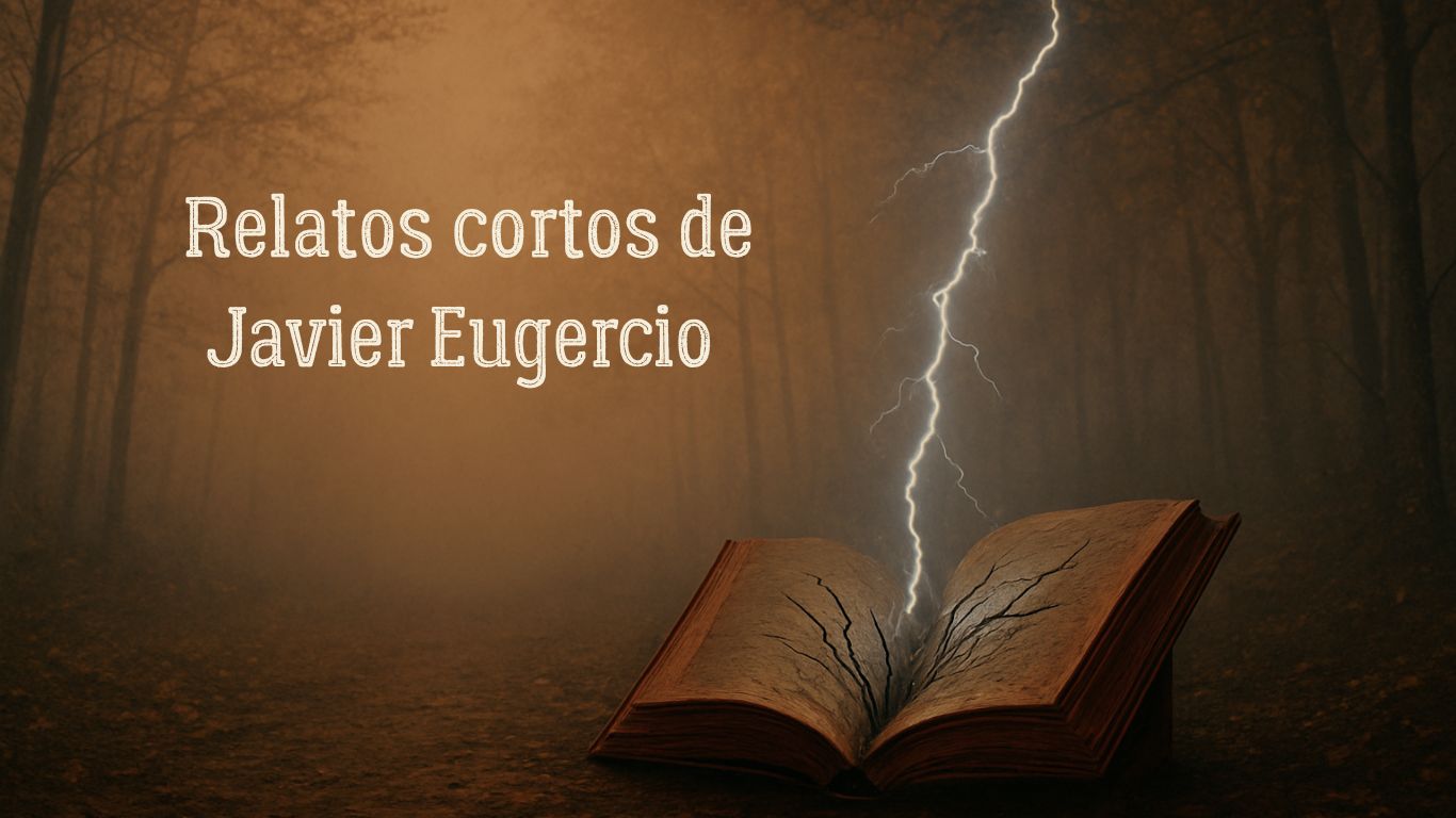 Cabecera de la sección de relatos cortos: ilustración con un libro abierto atravesado por un rayo.